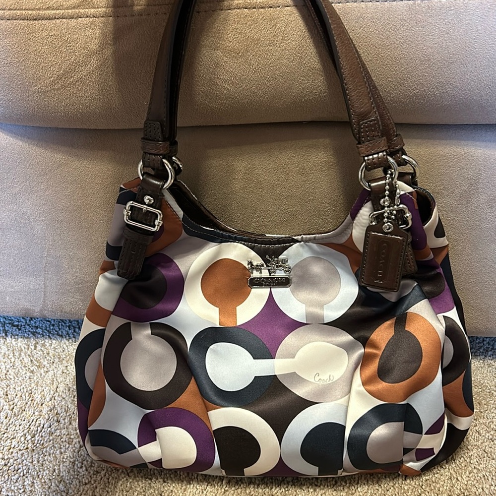 Coach Madison multi Signature Op Art Sateen Maggie Hobo Shoulder Bag